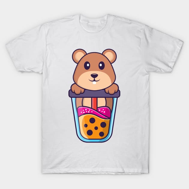 Cute squirrel Drinking Boba milk tea. T-Shirt by kolega